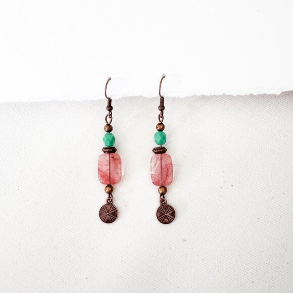 Handmade Cherry Quartz & Copper Dangle Earrings - Picture 6 of 9